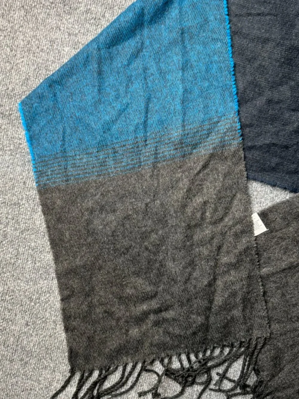 The Rail Mens Colorblock Fringe Scarf Teal Blue Gray Wool Blend Fall Winter 12